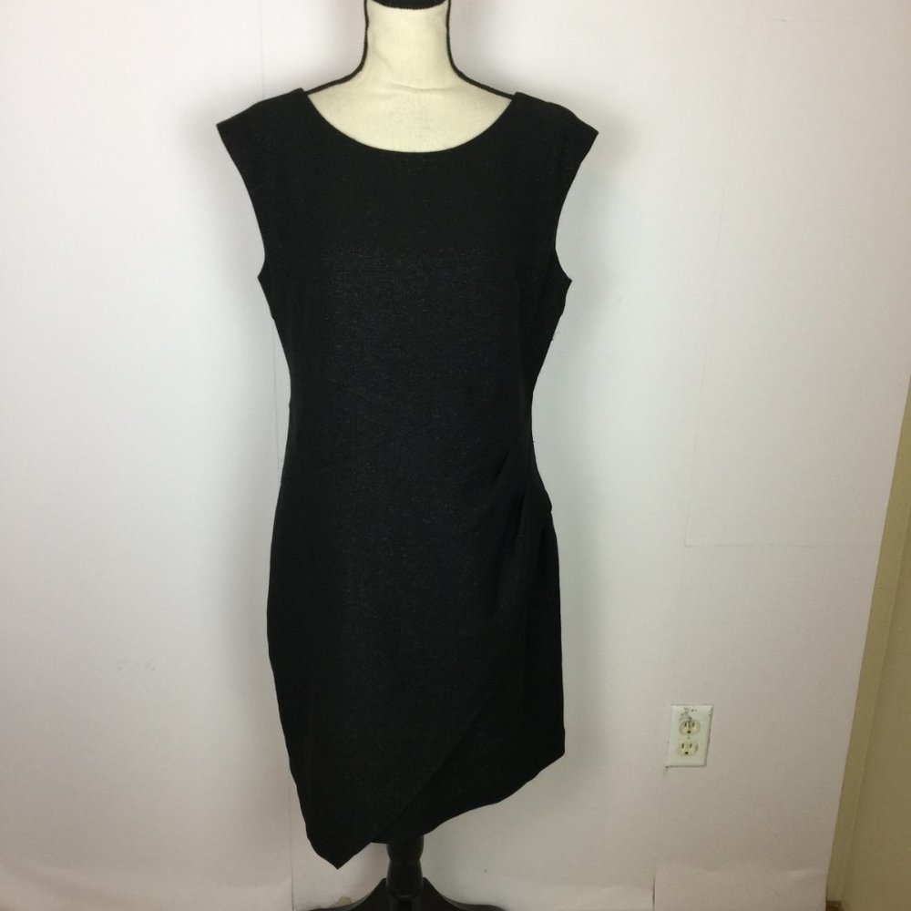 New York & Company Sheath Dress Size 12 Womans Black Shimmer Cap Sleeve Stretch
